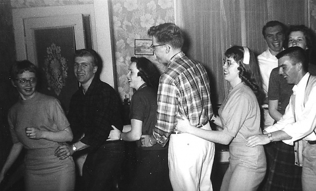 February 1958 - Ann Moffitt, Bill Brunton, Carol Briggs, ??, Sharon Schaffert, ??, Donna Niemeyer, Nick Bontrop