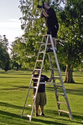Awkward moment for Brian Gaines.  Brian was our photographer and Alexis Snyder caught him high on the ladder, taking pictures of the whole class outside the country club.
